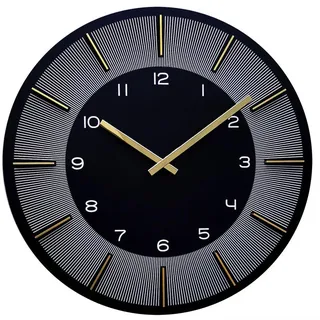 Nextime Wanduhr , Schwarz, Weiß, Goldfarben , Holzwerkstoff , 39.5x39.5x4 cm , RoHS, Ce , Dekoration, Uhren, Wanduhren
