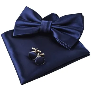OIXEYA Fliege Herren Mit Taschentuch Manschettenknöpfe Set, Verstellbare Fliege aus Samt Vorgebunden Fliegen, Aus Blau Seide Elegantes Herren Set, Manschettenknöpfe Set für Bräutigam Hochzeit formal