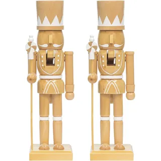 KI Store Set of 2 25 cm Weihnachten Nussknacker kerzenständer Holz Nussknacker Figur Weihnachtsdekoration (Wood)