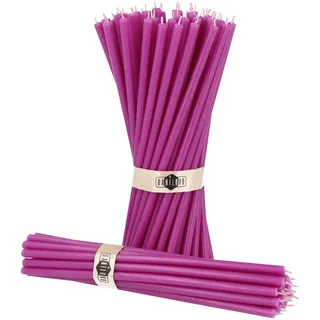Danilovo Reine Bienenwachskerzen – tropffrei, rauchfrei, hohe, dünne Spitzkerzen – dekorative Kerzen für Kirchgebet, Deko oder Geburtstagskerzen – Honigduft Kerzen – 18,5 x 0,61 cm (Lila, 50 Stück)