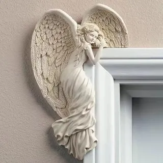 Jauhmui Engelsflügel Türrahmen Dekoration aus Harz, 3D Vintage Wandskulptur im Shabby Chic Stil, kreatives Türecke Ornament für Wand- und Türdekoration (Links)