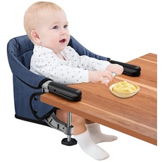 Tischsitz Faltbar Baby Hochstuhl Sitzerhöhung Stuhlsitz mit Transportbeutel, Ideal für zu Hause und Unterwegs(Blau)
