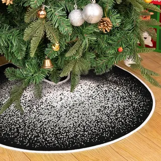 N&T NIETING Weihnachtsbaum Decke, 76cm Weihnachtsbaum Rock mit Weißer Glitzer Schneeflocken Punkt Schwarz Weihnachtsbaumdecke Rund für Urlaub Party Weihnachtsbaum Deko