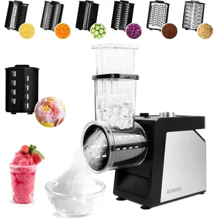 RISESOL 7 in 1 Gemüseschneider Elektrisch Ice Crusher Gemüsehobel Edelstahl Eisrasierer mit 7 Klingen 250W Küche Käsereibe Multifunktional 220V EU-Stecker