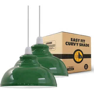 LEDSone Retro-Deckenleuchte, industrielles rustikales Metall, geschwungen, einfache Montage, Vintage-Lampenschirme für Hängelampen, Tischlampen, Wandlampen, Schlafzimmer, Küche (Grün 2er-Pack)