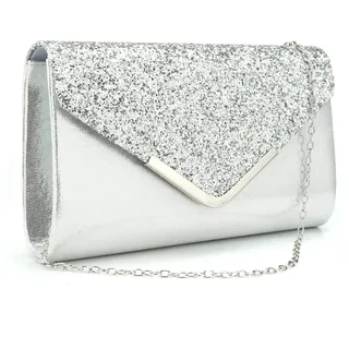 Milchstraße Damen Umschlag Clutch Tasche Pailletten Abend Handtasche Geldbörse mit abnehmbarer Kette Silber