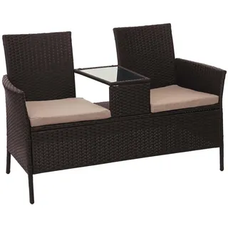 MCW Poly-Rattan Sitzbank MIT Tisch Braun, Beige , Kunststoff , 132x84x55 cm , Gartenmöbel, Gartenbänke