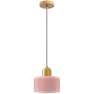 HJXDtech Mini Glas Pendelleuchte mit Gold Akzent & 200cm Verstellbar Kabel, Moderne E27 Hängelampe für Küchen, Esszimmer, Schlafzimmer & Café (Rosa Glasiert, 15cm)