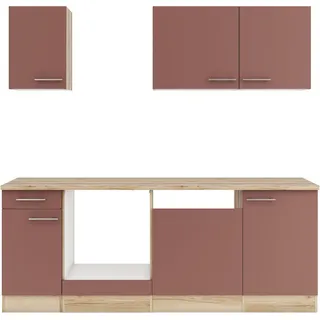 Küche OPTIFIT "Bella", rot (küche: rot, front: rostrot, korpus: wildeichefarben, arbeitsplatte: anthrazit), B:210cm T:60cm, Komplettküchen-Sets, Küche, Breite 210 cm, wahlweise mit E-Geräten