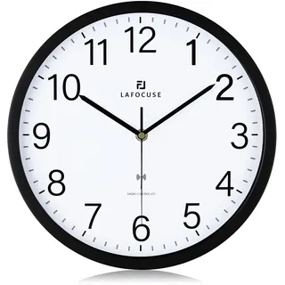 Lafocuse 30cm Wanduhr Funk Ohne Tickgeräusche Lautlos, Funkuhr Küchenuhr Schwarz für Wohnzimmer Schlafzimmer Büro Küche