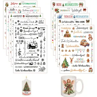 10 Stück Kerzentattoos,Kerzentattoos Weihnachten,Kerzentattoo Wassertransferdruck,Kerzen Aufkleber Weihnachten,Kerzen Sticker,Folie Kerzensticker,Kerzen Dekorieren für Adventskerzen und Keramik