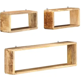 vidaXL Wandregalset 3-teilig 35-80/15/20-25 cm aus Mango-Massivholz , Braun , Holz , Mangoholz , Rechteckig , 80x25x15 cm , Wohnzimmer, Regale, Wandregale