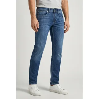 Slim-fit-Jeans PEPE JEANS "HATCH", Herren, Gr. 34, Länge 32, blau (medium powerflex), Denim/Jeans, Obermaterial: 94% Baumwolle, 4% Elastomultiester, 2% Elasthan, slim fit lang, Jeans Slim-fit-Jeans, im 5-Pocket Design