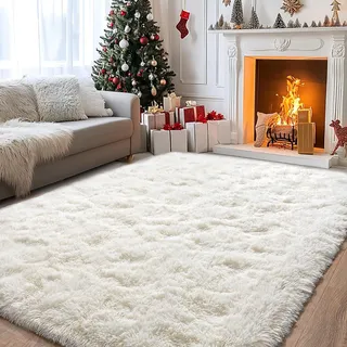 BSGIFT Teppich 240x340 Hochflor Creme, Shaggy Langflor Teppich Flauschig, Modern Wohnzimmerteppich Bettvorleger High-Pile Carpet rutschfest für Schlafzimmer Kinderzimmer