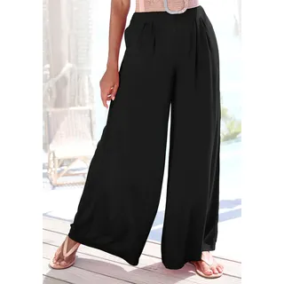 Palazzohose BUFFALO "mit extra weitem Bein", Damen, Gr. 34, N-Gr, schwarz, Web, Obermaterial: 100% Viskose, unifarben, figurumspielend knöchellang, Hosen Palazzohose, mit Seitennahttaschen, leichte Sommerhose, Wide-Leg-Hose, Strandhose, Topseller