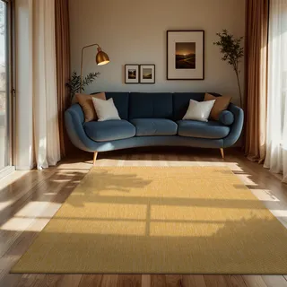 In- & Outdoor Teppich Flachgewebe einfarbig modern wetterfest für Terrasse Küche Grösse 120x160 cm - Gelb