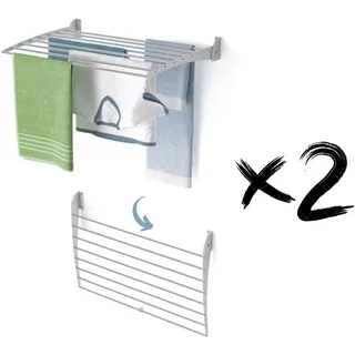 foxydry Fold Wäscheständer zur Wandmontage, vertikal, zusammenklappbar, für Innen und Außen, aus Aluminium und Stahl, 82 x 50 x 50 cm (Grau – Verschluss nach unten, 2 x Fold 80)
