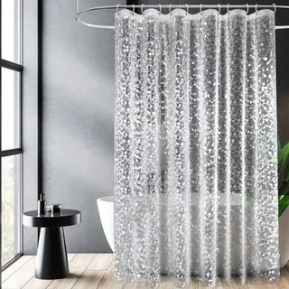 EurCross Duschvorhang 180 x 180 cm mit Gewicht Magnet, Eva Plastik Wasserdicht Duschvorhänge Transparent für Badezimmer, Antischimmel 3D Kieselstein Muster Badevorhang mit 12 Ringen