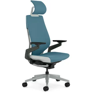 Steelcase Gesture Ergonomischer Bürostuhl mit 360° Armlehnen, 3D-Live Back Lumbalstütze, anpassbarer Kopfstütze Türkis