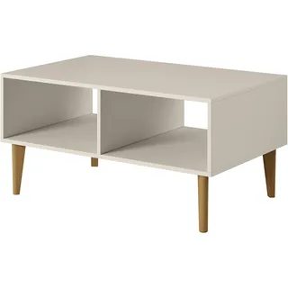 BERGEN Bank, beige, Kaschmir, skandinavischer Stil, Couchtisch, 100x60x48, natürliche Holzbeine - Beige
