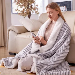YDW Wärmedecke Heizdecke mit Abschaltautomatik - 180x130 cm Kuscheldecke Electric Blanket Wärme Beheizbare Decke Elektrische fürs Bett Überhitzungsschutz Waschbar Kuschelheizdecke - Schwarz Weiß