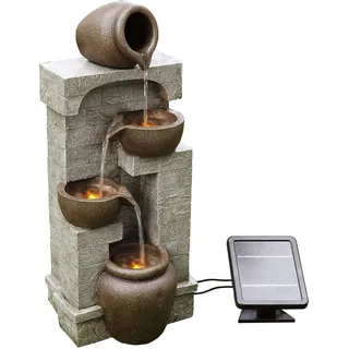 Teamson Home Garden & Outdoor Solarbetriebenes Wasserspiel mit Lichtern, kaskadierendem Springbrunnen, 4-stöckigem Topf, Indoor-Wasserfall-Dekoration und Batterie-Backup