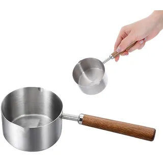 250ml Messbecher Edelstahl Klein Kleiner Milchtopf Mit Ausgießer Kleiner Topf Soßenpfanne Holzgriff Suppentopf Edelstahl Messbecher für Küche Restaurant Suppe Milch Kaffee Tee