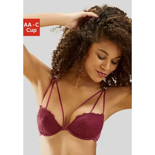 Push-up-BH LASCANA, Damen, Gr. 80, Cup B, rot, Spitze, Obermaterial: 60% Polyamid, 35% Polyester, 5% Elasthan, BHs Push-up-BH, aus Spitze mit hübscher Bändchenoptik, sexy Dessous