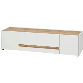 Furn.Design Tv-Lowboard weiß, Eiche Wotan 170 cm, TV-Unterteil mit Doppelschubkasten , Holzwerkstoff , Nachbildung,Eiche , Uni, Holz Optik , 170x40x45 cm , Wohnzimmer, TV Möbel, Lowboards, Lowboards stehend