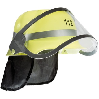 IDENA 8040005 - Feuerwehrhelm für Kinder, mit klappbarem Visier und Nackentuch, Luftöffnungen und Innenpolster, 112, Einsatz, Beruf, Schutzhelm, Feuerwehr, Feuerwehrmann,Gelb