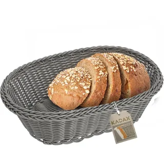 KADAX Geflochtener Korb, Brotkorb aus Polypropylen, Obstkorb, Lebensmittelkorb in 3 verschiedenen Farben, Frühstücks Flechtkorb, Besteckkorb, Aufbewahrungskorb (Grau, Oval)
