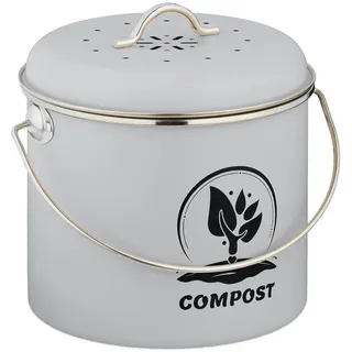 Relaxdays Küchen-Komposteimer , Grau , Metall, Textil, Naturmaterialen , 22x20x19 cm , Haushalt & Reinigung, Reinigung, Mülleimer & Abfallsammler