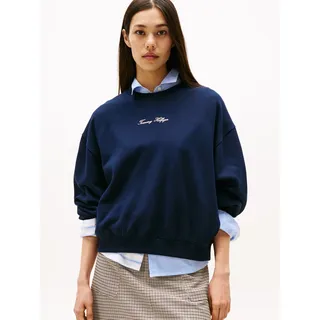 Sweatshirt TOMMY HILFIGER "CLASSIC SCRIPT TERRY SWEATSHIRT", Damen, Gr. S (36), schwarz night navy, Sweatware, Obermaterial: 100% Baumwolle, unifarben, Rundhals, Rippbündchen, Sweatshirts Sweatshirt