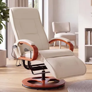 Mendler Massagesessel Relaxliege ARLES II Leder 69 x 118 x 0 cm Beige