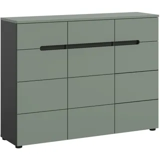 xonox.home - Schuhkommode Canu 120x94x37 cm in Korpus Basalt grau Nb. und Front Smoke Green Nb. - Schuhschrank Kommode Highboard Stauraumschrank - praktisch & modern