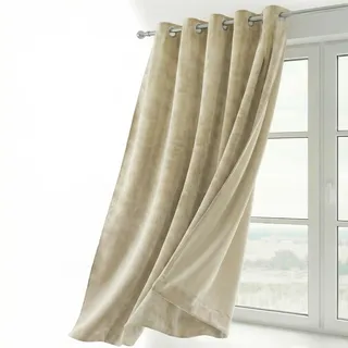 BEAUTEX Samt Vorhang Ösen Verdunkelung Gardine Velvet Blickdicht, 140x225 cm (Breite 140 cm, Höhe 225 cm, Beige)