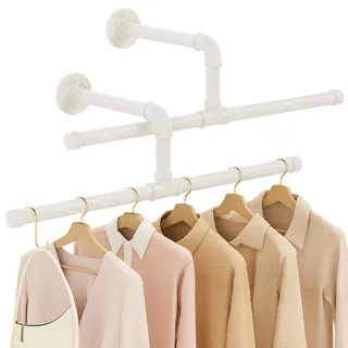 Yawinhe Industrierohr Kleiderstangen, Kleiderständer für die Wand, Rustikale Kleideraufbewahrung, Platzsparenders Wandregal Küchenregal, für kleine Zimmer, Weiß, 51cm, 2-Pack