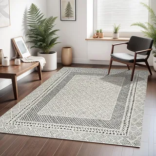 Livabliss Monaco Wohnzimmer Boho, großer Schlafzimmer 200x275 cm,Esszimmer mit geometrischem Muster, Skandinavischer Wohnzimmer modern in Grau, Schwarz, Creme