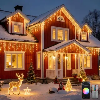 Eiszapfen Lichterkette 13M,LED Lichterkette außen,400 LED RGB 16 Million Colors,Smart LED Weihnachtsbeleuchtung App Steuerung für Wohnzimmer Haus,Feiertagsdekoration,Lichterkette Outdoor