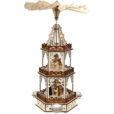 Dekohelden24 Holz Teelichtpyramide in Natur/braun mit 3 Etagen, für 3 Teelichte, L/B/H: 19 x 16,5 x 42 cm, Motiv: Heilige Familie., 521674
