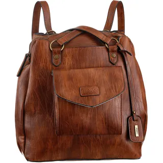 Rieker Henkeltasche RIEKER, Damen, Gr. B/H/T: 31cm x 32cm x 12cm, braun, Lederimitat, Taschen, Damen-Tasche, Umhängetasche, auch als Rucksack tragbar