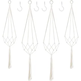 Augshy Makramee Blumenampel 4er Set,Boho Deko Baumwollseil Hängeampel Blumentopf Pflanzen Halter Aufhänger für Innen Außen Decken Balkone Wanddekoration (Beige)