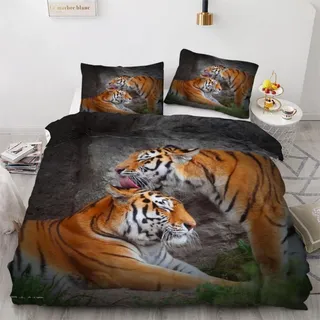 Bettwäsche-Set Tiger 220x240 cm 3-teilig Mikrofaser 3D-Motiv mit Reißverschluss