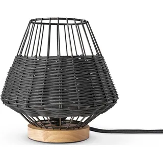 Paco Home Tischleuchte »PUNTO«, Leuchtmittel E27   ohne Leuchtmittel, Rattan LED Käfig Lampe Boho Style Nacht Rustikal Holz E27, schwarz