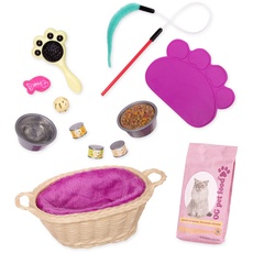 Our Generation – 46 cm Puppenzubehör – Haustierpflege-Set – Lebensmittel-Essen – Rollenspiel – Spielzeug für Kinder ab 3 Jahren – Katzenpflege Set