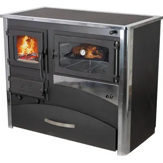 Kaminofen mit Backfach und Herdplatte ABC Concept 2 Air Rechts Mehrfachbelegung Holzofen 11,6 kW Kamin Ofen Holz Werkstattofen Schwedenofen Hüttenofen - Schwarz, Silber
