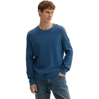 Strickpullover TOM TAILOR, Herren, Gr. S, blau (schwarz teal melange), Strick, Obermaterial: 100% Baumwolle, unifarben, regular fit normal, Rundhals, Bündchen, Pullover Strickpullover, mit Rundhalsausschnitt