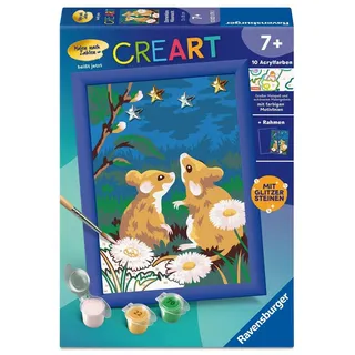Ravensburger CreArt 12023179 - Sternenklare Mäusenacht - Malen nach Zahlen für Kinder ab 7 Jahren, Malset mit Rahmen, Pinsel, Acrylfarben, Geschenk für Mädchen und Jungen