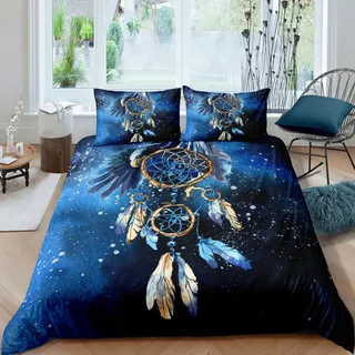 RFFLUX 3D Traumfänger Federn Sternenhimmel Bettwäsche Set 135x200 cm 2teilig mit Reißverschluss Weiche und Angenehme Schlafkomfort Microfaser Bettbezug Kinderbettwäsche mit Kissenbezug 80x80 cm