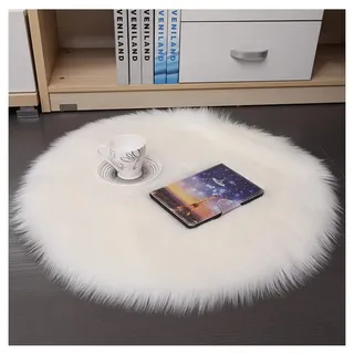 Hrlace Lammfell Schaffell Teppich Rund Kunstfell Teppich Waschbar Weich Fellteppich Flauschiger Longhair Stuhlauflage Nachahmung Wolle Bettvorleger Sofa Matte für Heimdekoration Weiß 26 * 26cm
